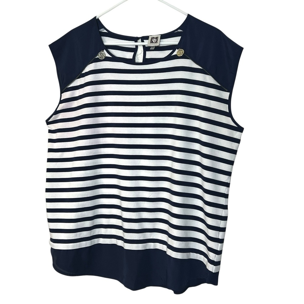 ANNE KLEIN Women's Blouse Striped Navy Blue‎ / White Size 2X Summer Travel